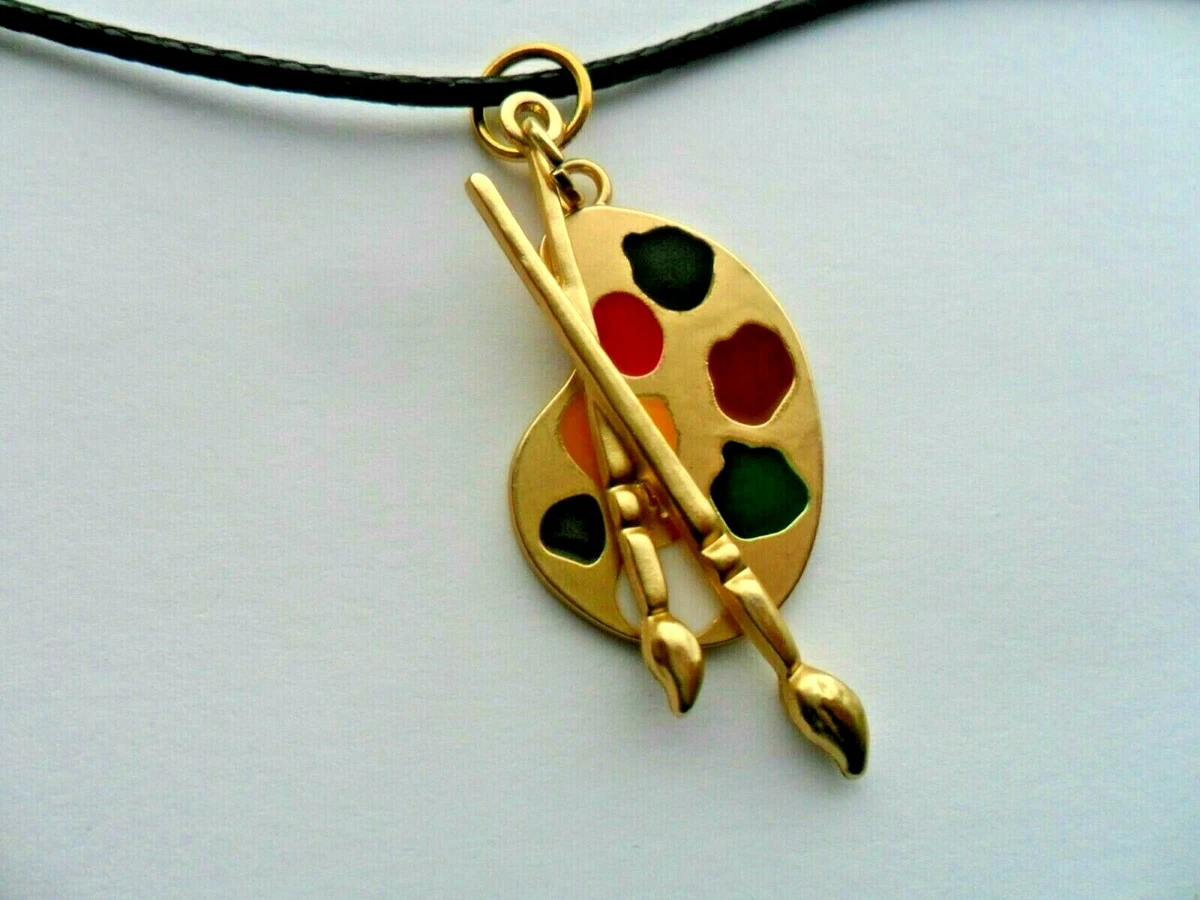 Unusual Gold Plated and Enamel Artist Brush and Palette Cord