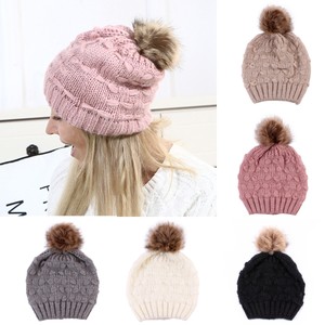 Women-039-s-Winter-Warm-Beret-Braided-Baggy-Knit-Crochet-Beanie-Hat-Fur-Pom-Ski-Cap