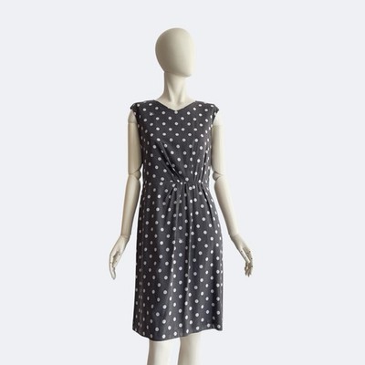 Hanae Mori Alma en Rose Polka Dot Dress Gray Cotton Sleeveless Size 38 Japan