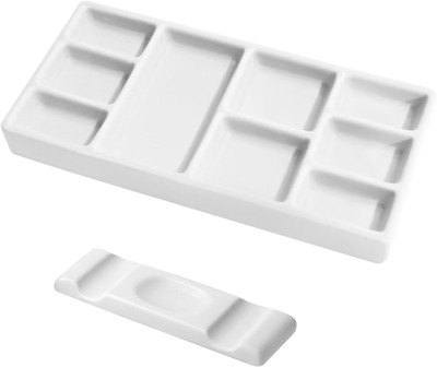 9-Well Glazed Ceramic Paint Palette, Stay Wet Porcelain Palette for Watercolor &