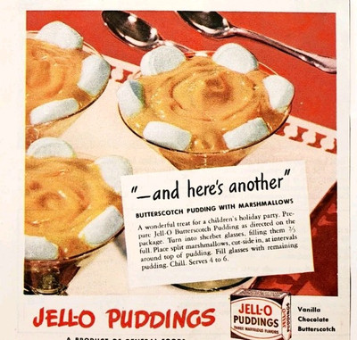 1943 Jell-O Pudding Butterscotch Recipe Advertisement Gelatin Desserts DWII26