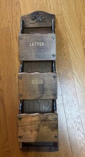Vintage Wood Mail Organizer Letter Bills Key Holder Wall Mount 22” Organizer