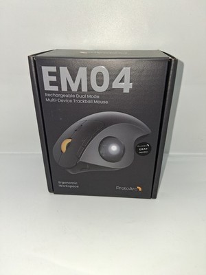 ProtoArc Wireless EM04 PC Ergonomic Bluetooth Trackball Mouse Silver Ball - NEW