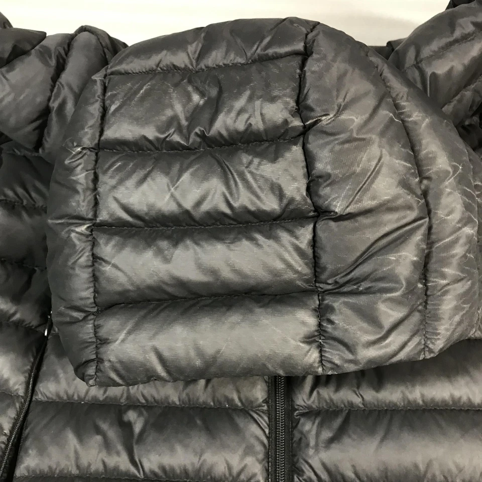 Abrigo Roots para mujer grande negro largo con capucha acolchado parka cremallera completa 90/10 plumón Foto 3 de 4