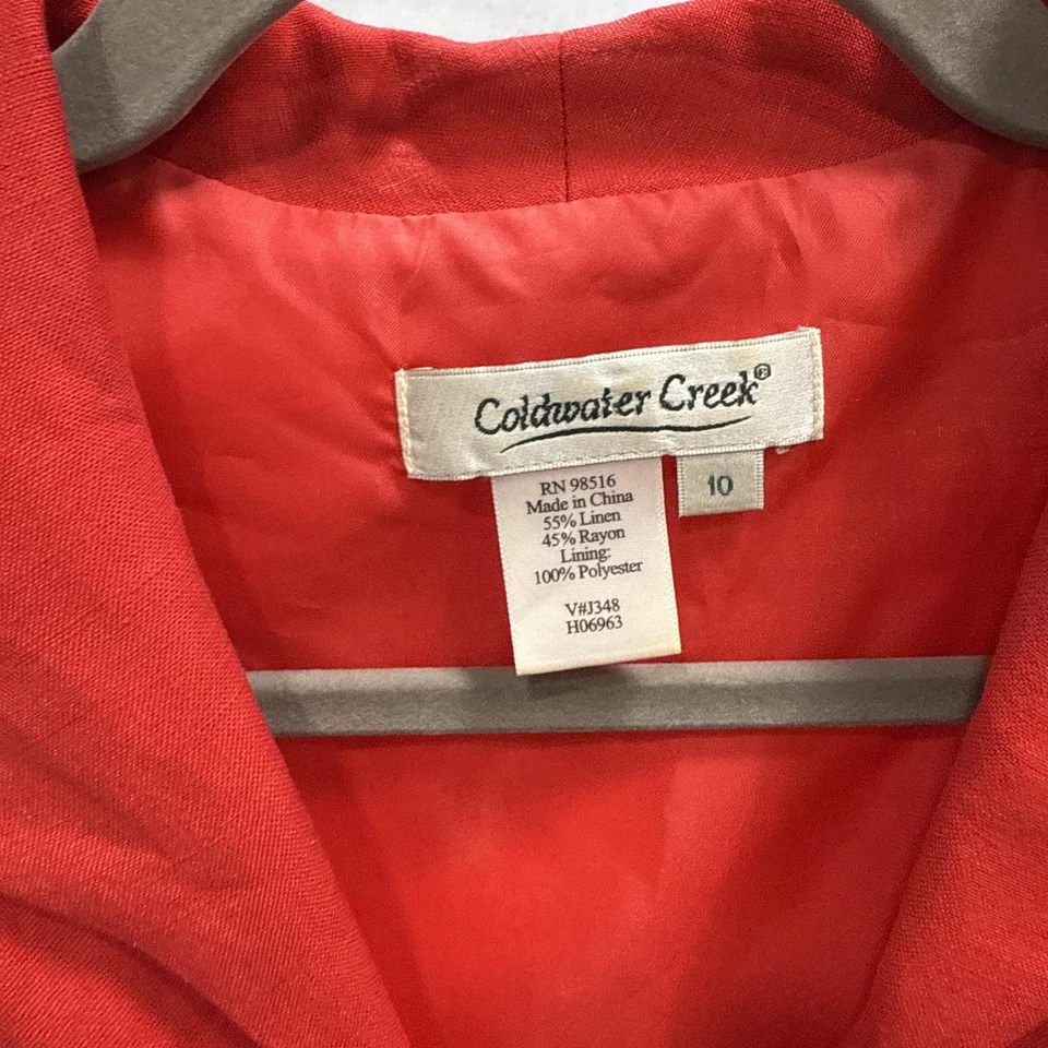 Vestido Coldwater Creek para mujer 10 rojo lino rayón botón delantero sin mangas línea A Foto 2 de 4