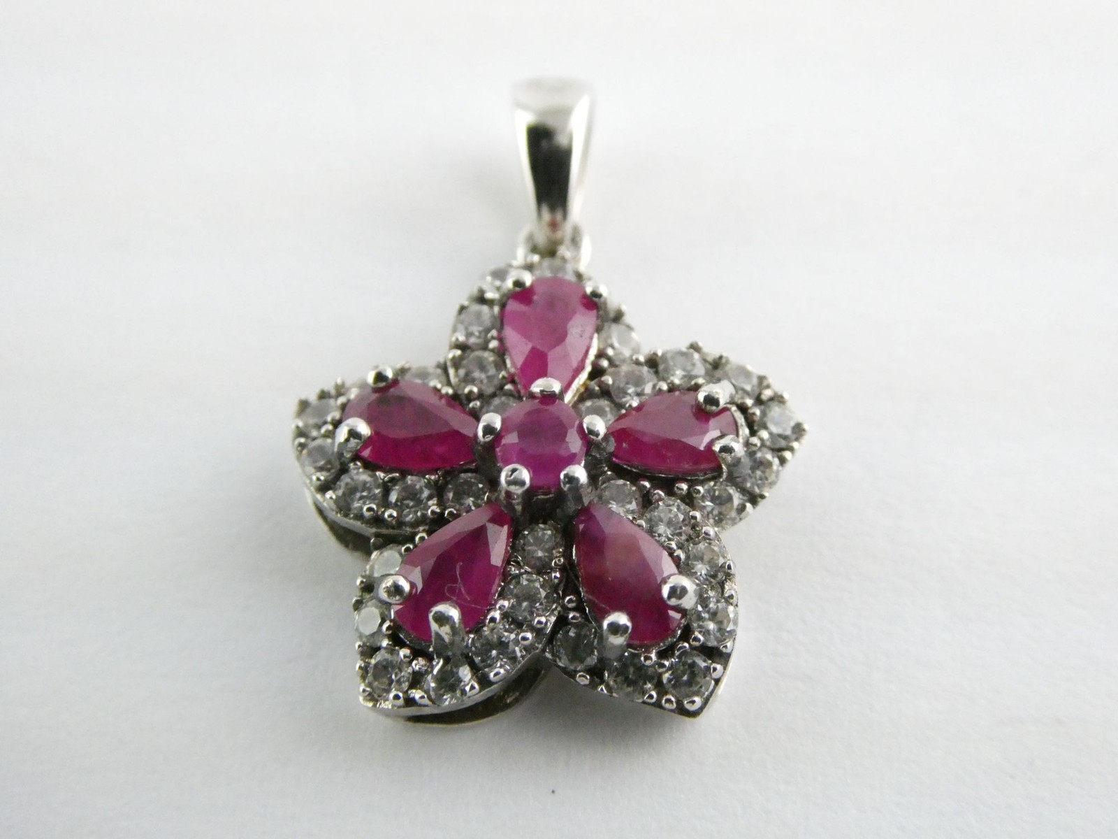 DK Sterling Silver Lab Created Ruby White CZ Flow… - image 2