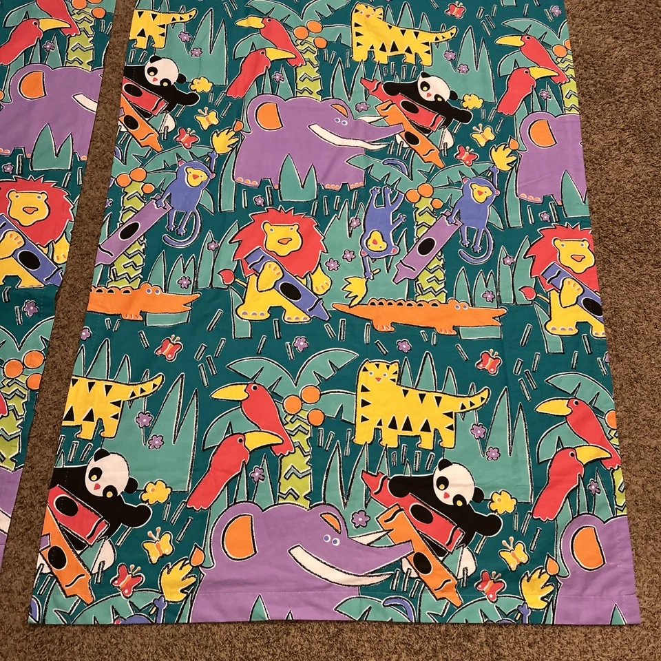 Antigo 2 painéis de cortina Jungle Zoo Safari 41”x 83” Ea. Painel infantil infantil - Imagem 3 de 4