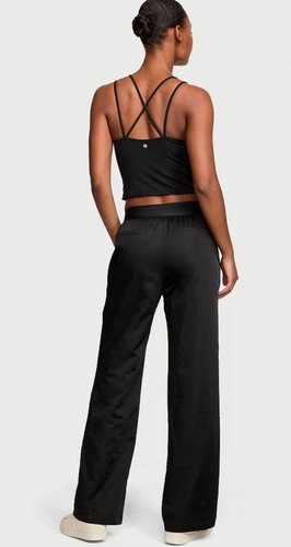 Victoria's Secret Lux Glossy Sport Wide-Leg Pants Women’s Size XXL Black NWT - Picture 2 of 11