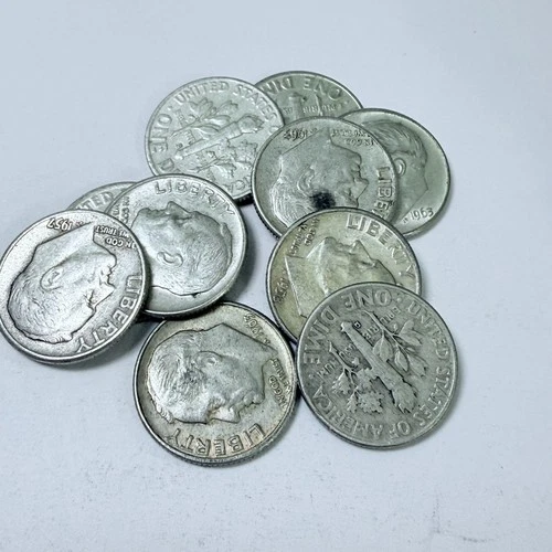 LOT OF 10 ROOSEVELT DIMES 90% SILVER FREE SHIPPING #7648