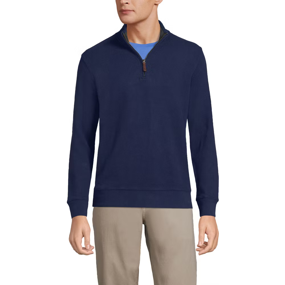 Lands End Mens Bedford Rib Quarter Zip Sweater - Medium - Radiant 10790₽
