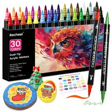 Recheel 30 Colors Acrylic Paint Markers, Dual 1 Count Pack of 30 , 30