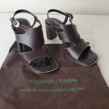 Donald J Pliner Brown Leather Open-Toe Block Heel Slingback Sandals Sz 6M Y2K