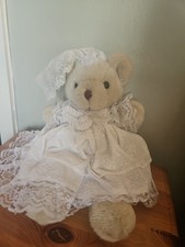 Peeko vintage bride bear with dainty earrings soft plush toy collectors