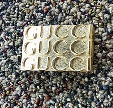 Gucci Vintage Gold Plated Block Logo Belt Buckle Square Spell Out Logo