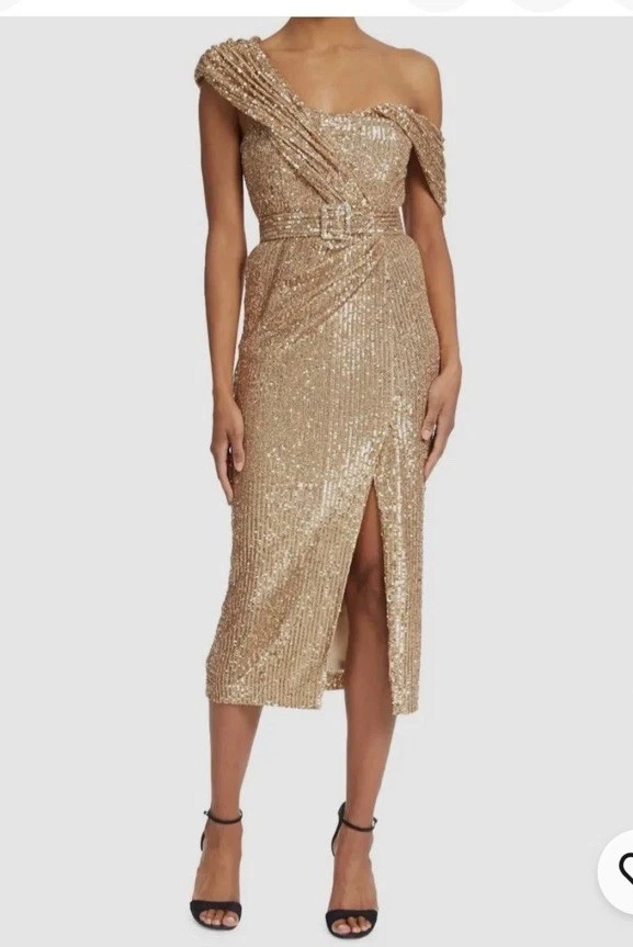badgley mischka gold pleated midi dress Badgley Mischka Ruffle Bodice Mermaid Gown, Size: 10 in Orchid
