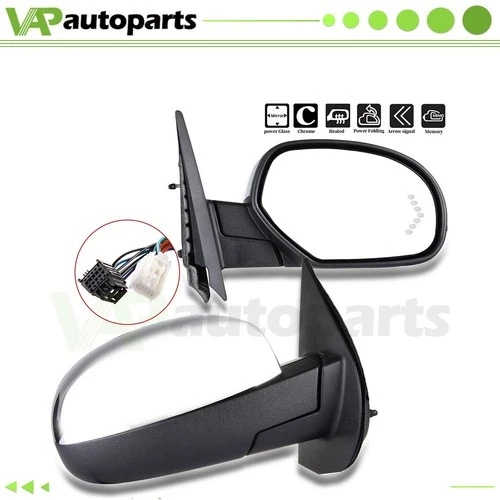 Mirrors Power Fold Heated Puddle Signal Memory Chrome For 07-13 Chevy GMC