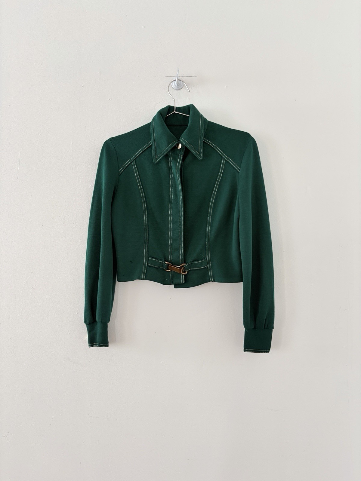 60s Mod Pointed Collar Cropped Button Jacket Bras… - image 1