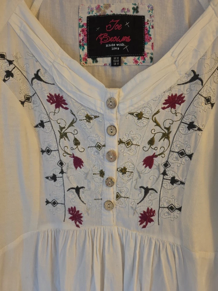 Joe Browns Women's White Hippy Embroidered Tunic Top Size 12 - Image 3 of 4