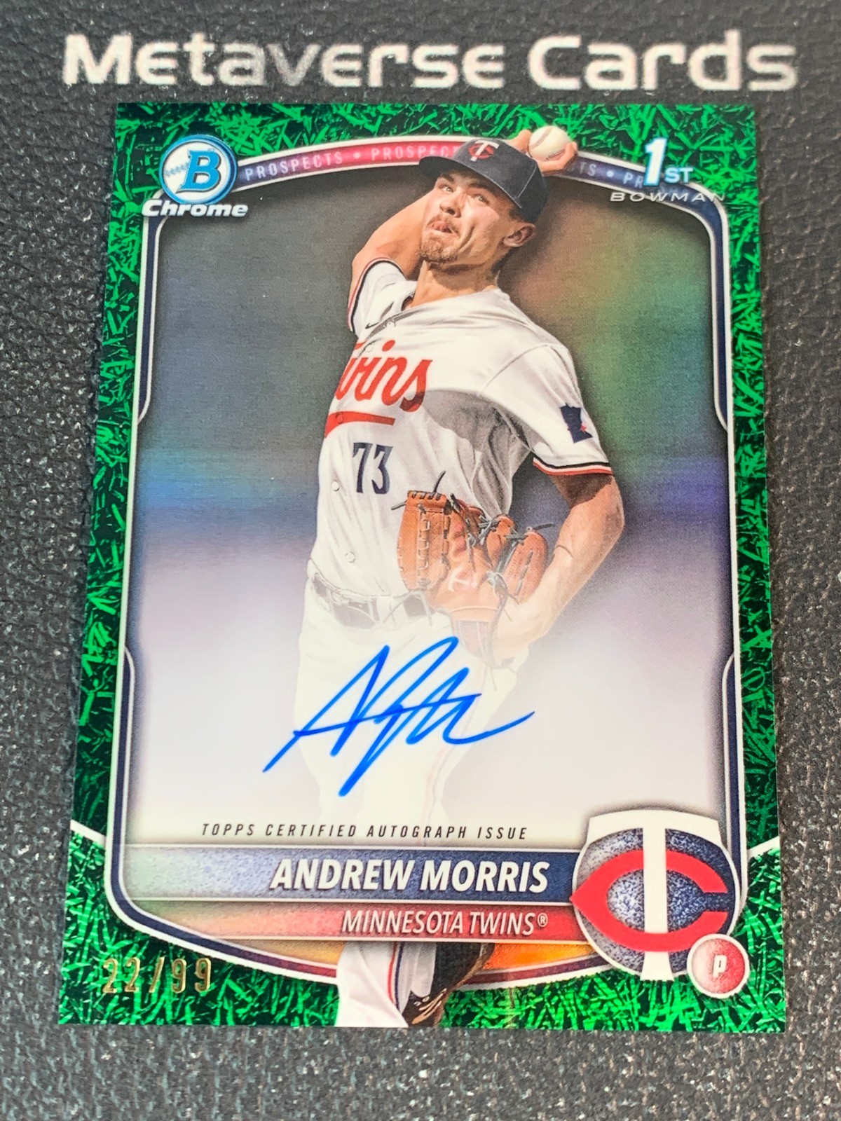 2025 Bowman Chrome Prospects 1st Andrew Morris Auto Green Grass Refractor /99