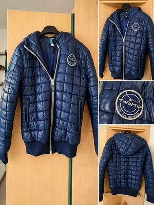 TWINTIP Steppjacke Blau Gr. S Damen Mädchen Kapuze Reißverschluss Logo Neuwertig