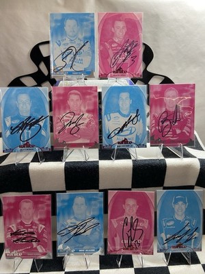 18-Press Pass Racing Autographed NASCAR Cyan & Magenta Assorted Collectors Cards