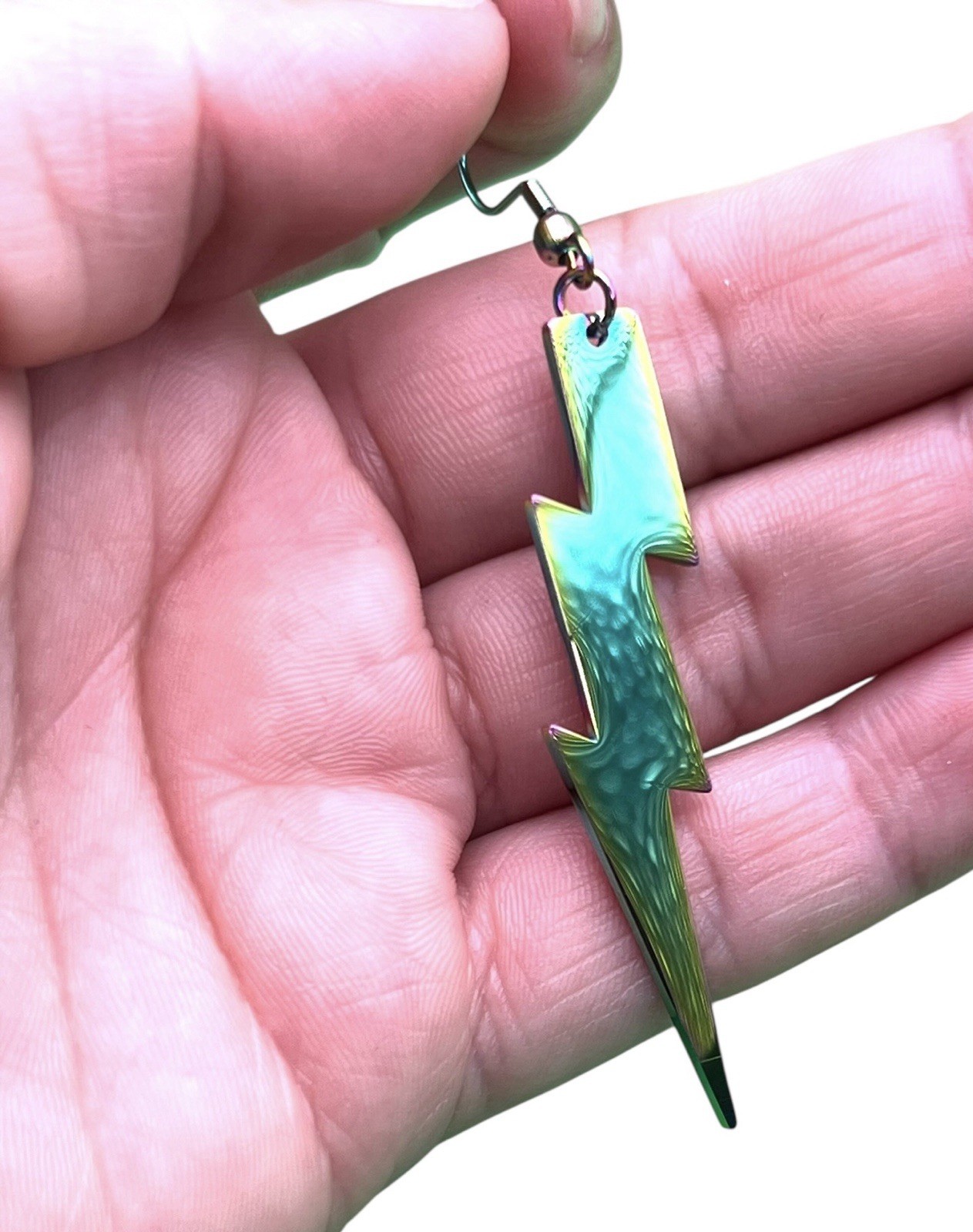 Chrome Lightning Bolt Dangle Earrings Iridescent … - image 3