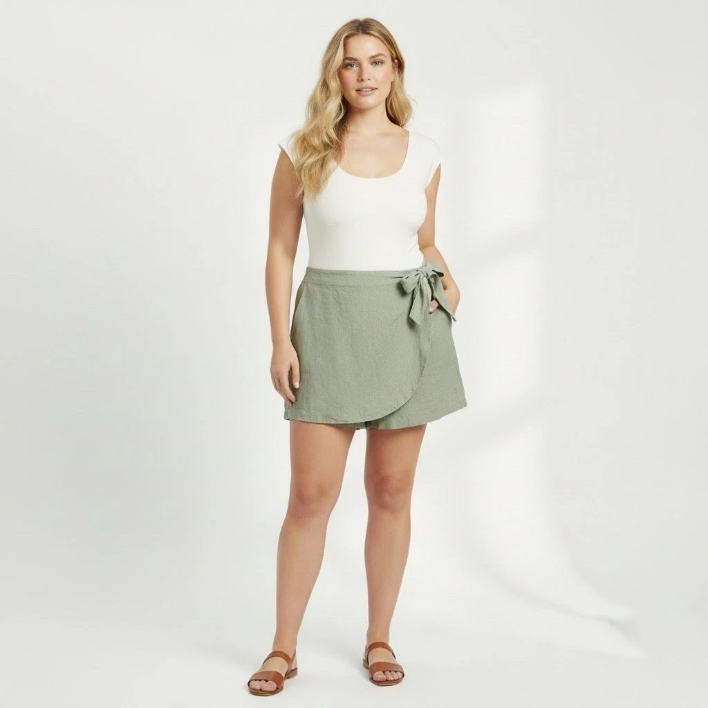 JOIE Size XL 100% Linen Wrap Skort Olive Coastal Shorts Skirt Summer