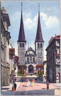 Luzerner Hofkirche Menschen Künstlerische Vintage Postkarte Luzern Schweiz
