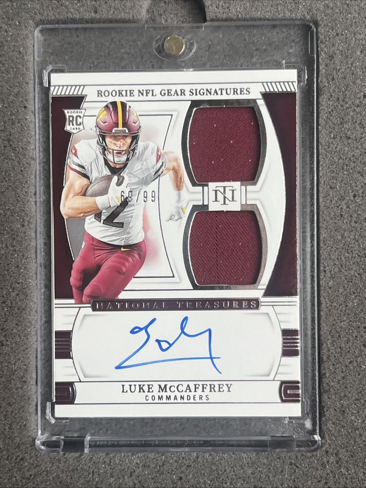 2024 Panini National Treasures Luke McCaffrey Rookie NFL Gear Signatures /99
