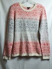 TALBOTS Lambswool Pastel Fair Isle Crewneck Sweater Sz M Boxy Soft Comfy Cozy