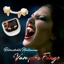 4 Retractable Vampire Teeth Fangs Halloween Cosplay Makeup Zombie Dentures Teeth