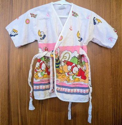 Vintage 90s Walt Disney Donald Duck Kids 3T Jinbei 100% Cotton Wrap TieFront Top