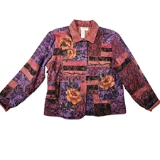 Vtg Coldwater Creek Patchwork Jacket Womens XL Dark Fairy Floral Lace Boho Y2K