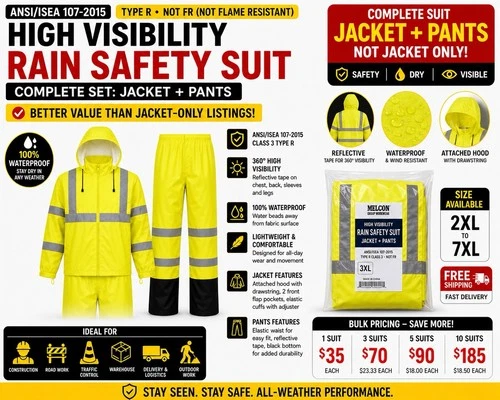3Sets ANSI Class 3 Hi Vis Orange Waterproof Reflective Rain Suit - product listing photo