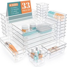 33 PCS Clear Plastic Drawer Organizers Set, 4 Size Desk Drawer Organizer Tray...