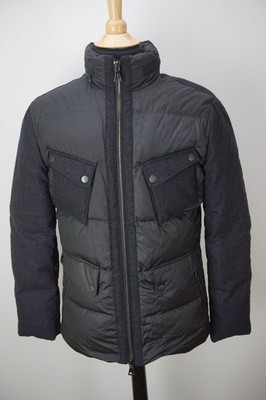 John Varvatos Down Filled Puffer Gray Flannel Panel Jacket Sz 48 NEW