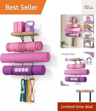 Yoga Mat Holder Wall Mount Yoga Mat Storage Home Gym Accessories with Wood Fl...