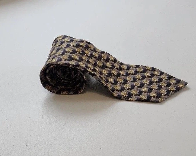 Галстук Ermenegildo Zegna мужской синий желтый цветочный геометрический 100% шелк сделано в Италии - Изображение 2 из 4