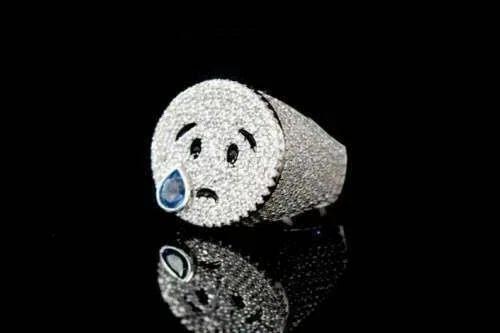 3Ct Round Cut Real Moissanite Crying Face Men's Band Ring 14K White Gold Plated