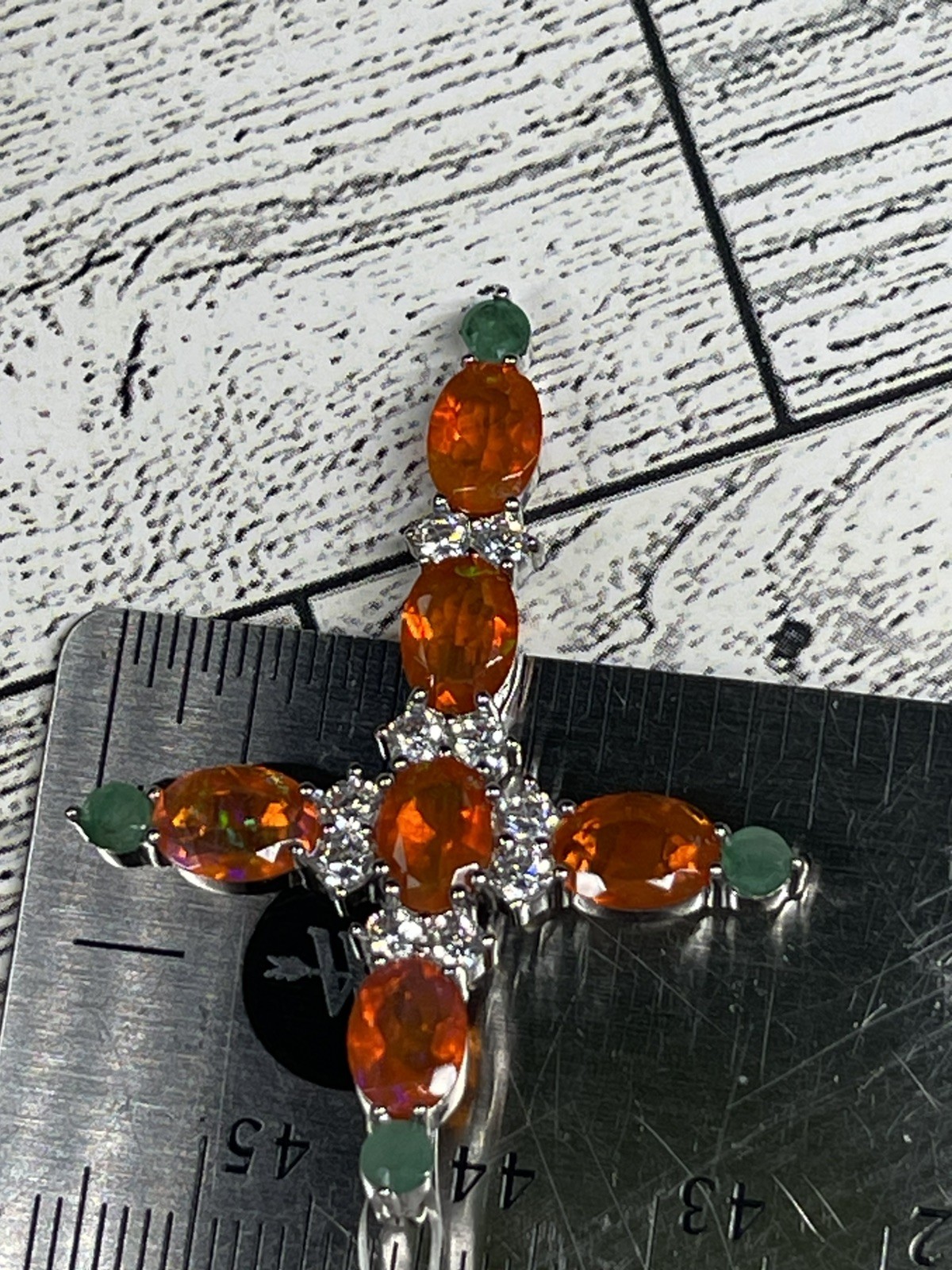 NEW! 925 Sterling Silver Pendant Orange Opal Emerald Cross Gemstone Jewelry