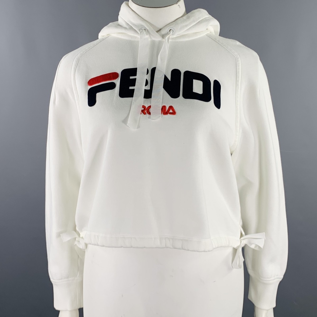 FENDI x FILA 2018 Size L White Black Red Cotton Logo Hoodie Casual