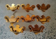 8 Brass Drawer Swing Handle Pulls Chippendale Batwing Antique Hardware No Screws