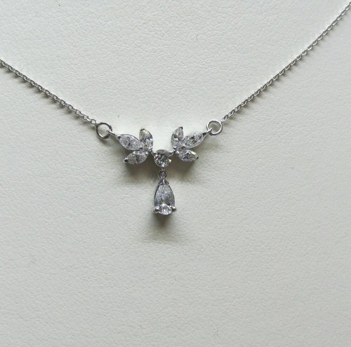 2CT Pear & Marquise Cut Lab-Created Diamond 16in Necklace 14K White Gold Plated - Picture 2 of 8
