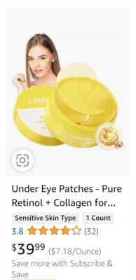 LANBENA Under Eye Patches (30 Pairs) - Gold Under Eye Mask Retinol & Collagen