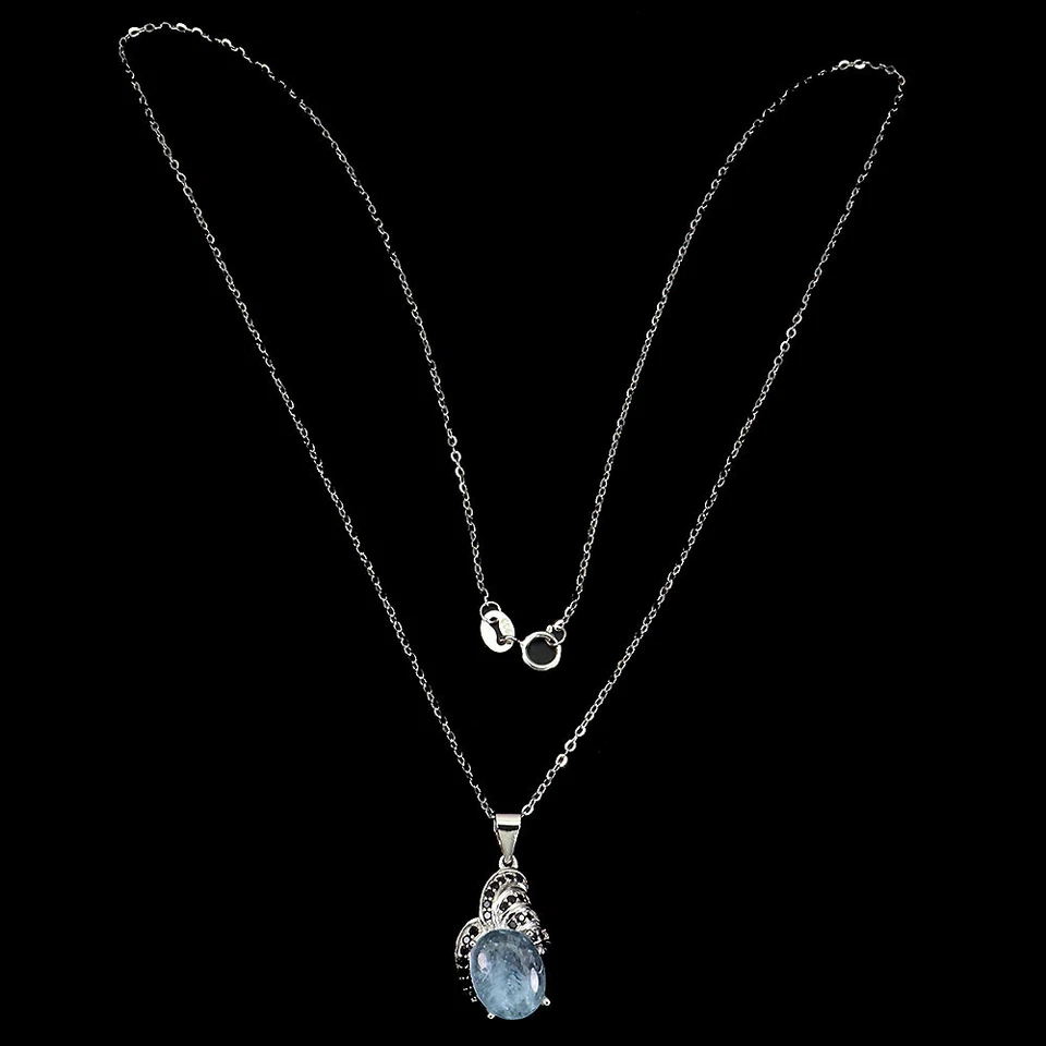 925 Sterlingsilber Halskette Ovaler Aquamarin 10x8mm Spinell Edelstein Schmuck - Bild 3 von 4