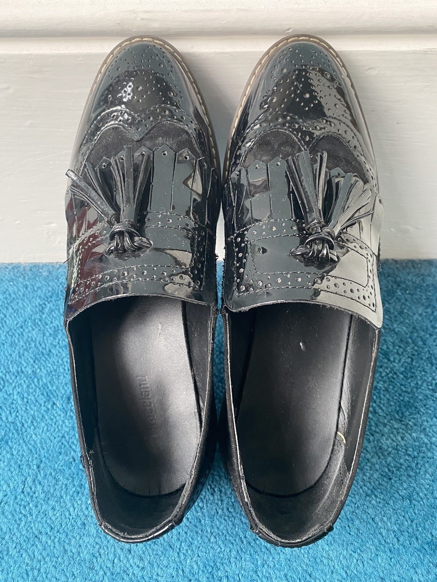 GRACELAND Black Patent Leather Faux Suede Brogue Style Slip On Shoes Size  39