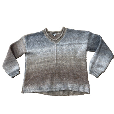 BRIGGS Wool Blend Gradient Sweater Women L Brown Gray Western Oversized V Knit
