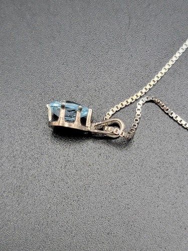 925 Blue Topaz Silver Necklace 5mm Teardrop Pear Cut Pendant Box Link Chain 18" - Picture 9 of 24