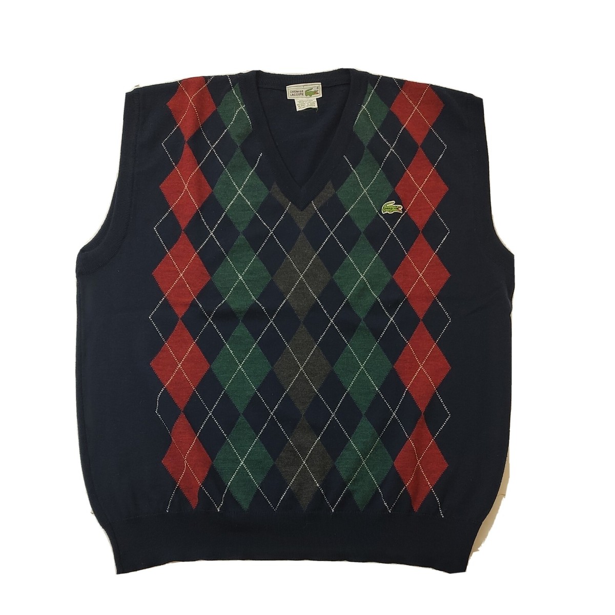 Vtg Lacoste Chemise Wool Blue Navy Check Vest Mens Size EU 7/ US 