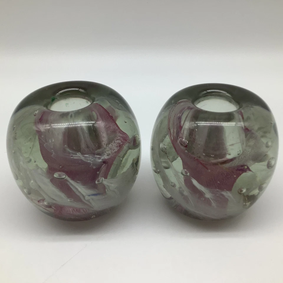 K G Kerry Glass Hand Crafted Solid Glass Ball Candle Holders Vintage Home Decor - Image 4 of 4